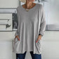 💖SISTA DAGEN AV REAN 50 % RABATT🥰【S-5XL】Rund hals Långärmad lös ficka Solid T-shirt