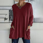 💖SISTA DAGEN AV REAN 50 % RABATT🥰【S-5XL】Rund hals Långärmad lös ficka Solid T-shirt