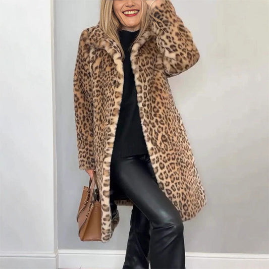 💕HOT SALE 💕Leopardmönstrad Mellanlång Jacka för Kvinnor
