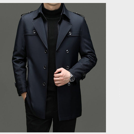 Herre Trenchcoat i Mellomlang Lengde med Avtakbar Innerfôr【Gratis levering】