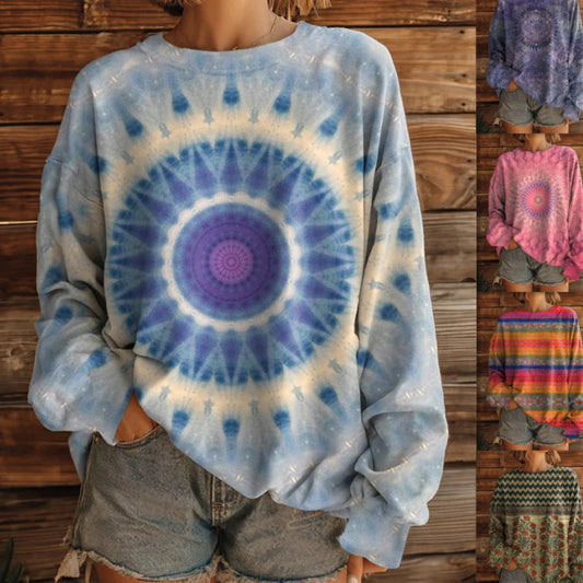 👚Säsongsbutik🍂Losvallend tie-dye-tröja för damer