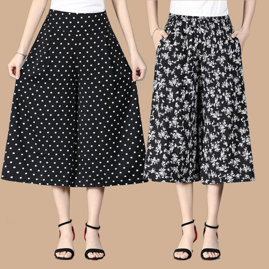 (🎁2024 New Year Hot Sale🎁-49% OFF) Kvinners høye elastiske midje plisserte chiffong brede ben culottes